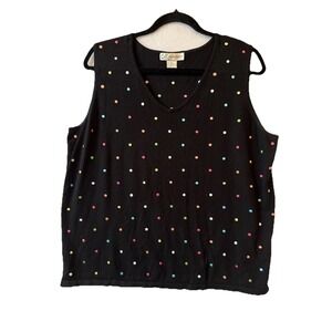 Dress Barn Colorful Embroidered Polka Dot Sleeveless Sweater Vest Plus 18/20